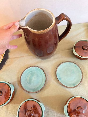 Handmade Stoneware Pitcher with 4 Bowls and Lids, 2 Plates  DR (1 of 7)