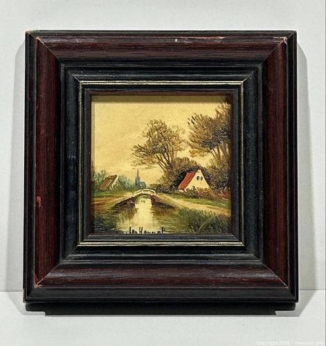 Vintage Framed Miniature Acrylic Painting Riverside Cottage SIGNED  (1 of 10)