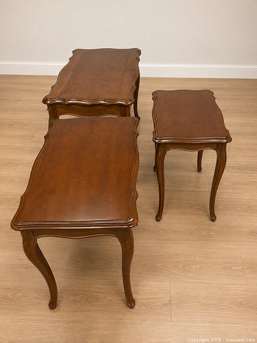 Set of 3 French Provincial Cherry Veneer Nesting Tables (1 of 3)