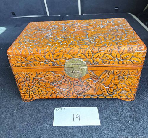 Asian Hand-Carved Wooden Jewelry Box with Brass Latch (1 of 10)