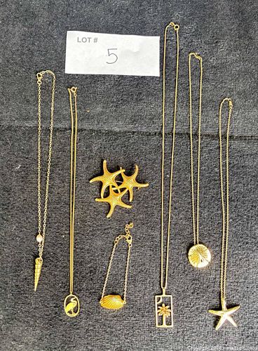 Vintage Nautical Gold Tone & Solid Gold Jewelry Lot with Pearls (1 of 5)