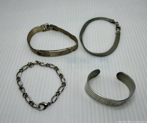 Lot of 4 Bracelets — Cuff, Chain, Mesh/ID (1 of 3)
