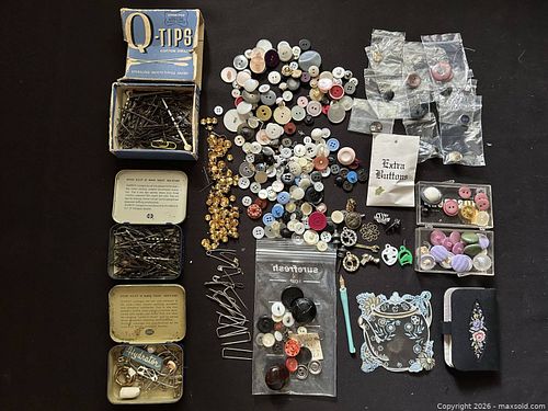 Mixed Sewing Notions Lot — Buttons, Pins & Hair Pins (1 of 12)