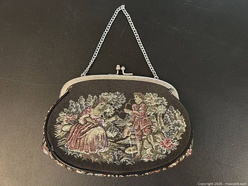 Vintage Needlepoint Tapestry Evening Handbag with Silver Chain (1 of 13)