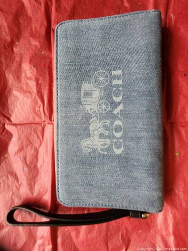 Coach Denim Wristlet Wallet with Pink Leather Interior (1 of 5)