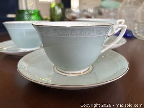 Orleans Light Blue/Aqua Porcelain Teacup and Saucer Set - 3 Sets (1 of 4)