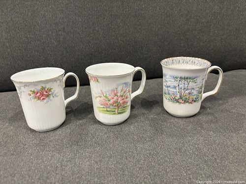 Royal Albert Porcelain & Bone China Mug Set of 3, Tranquility, Silver Birch and Blossom  (1 of 1)