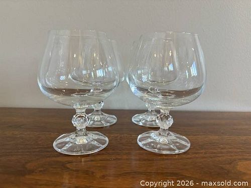 Set of 4 Crystal Brandy Snifters with Faceted Stems (1 of 5)