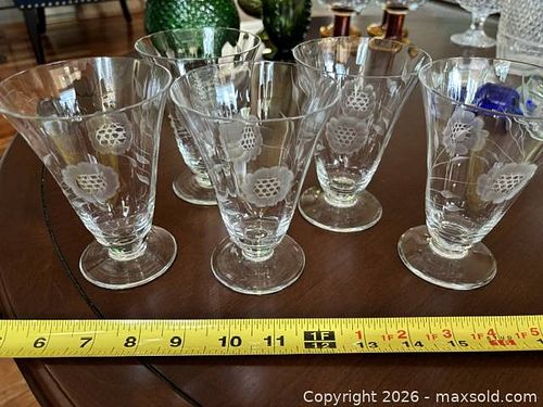 Set of 5 Clear Etched Floral Cordial / Liqueur Glasses with cornflower pattern (1 of 4)