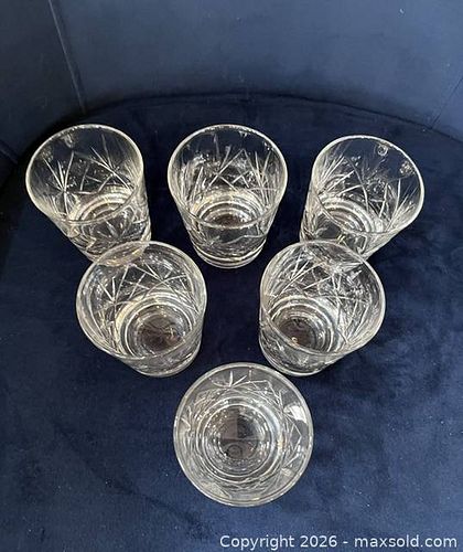 Set of 6 Cut Glass Crystal Lowball Tumblers with Starburst Cut (1 of 4)