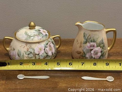 Silesia Porcelain Sugar Bowl & Creamer with Mother-of-Pearl Spoons (1 of 7)