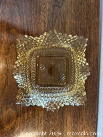 Vintage Amber Pressed Glass Square Decorative Bowl (1 of 5)