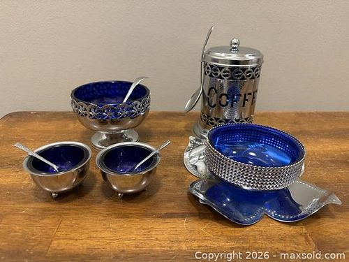 Vintage Mid-Century Cobalt Blue Glass & Silver-Plated Coffee/Tea Set (1 of 20)