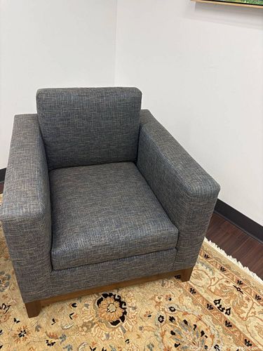 Blue and Gray Woven Fabric Armchair with Wood Legs (1 of 3)