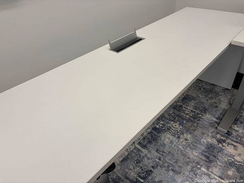 White Modern Laminate Office Desk with Metal Frame 80” x 24” x 29” (1 of 3)