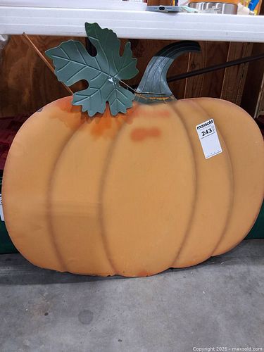 Large Orange and Green Metal Pumpkin Yard Ornament (1 of 3)