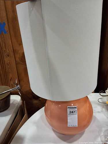 Peach Coral Ceramic Table Lamp with White Fabric Shade (1 of 3)