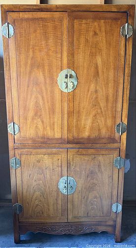 Solid Wood MCM Asian Style Armoire with Brass Hardware (1 of 7)