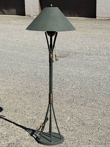 Traditional Green and Brass Metal Floor Lamp with Shade (1 of 3)