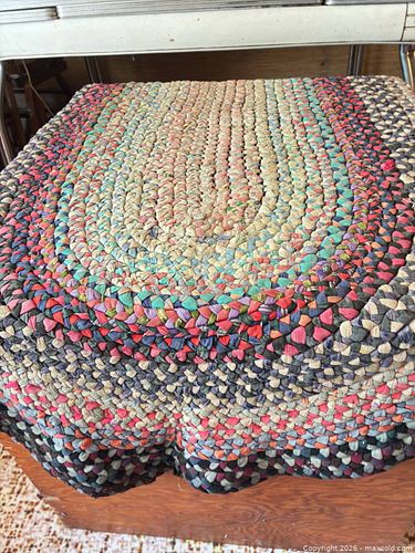 Vintage Handmade Multicolor Braided Oval Cotton Area Rug (1 of 6)