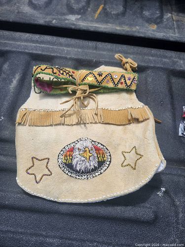 First Nation Ceremonial Small Suede/Leather Beaded Pouch (1 of 4)