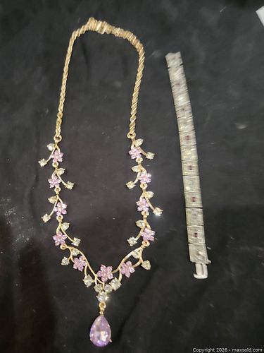 Floral Pendant Necklace and Link Bracelet Lot — Gold & Silver Tones (1 of 6)