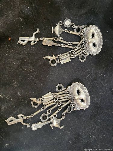 Vintage Silver-Plated Dangle Earrings with Masquerade & Violin Motifs (1 of 3)