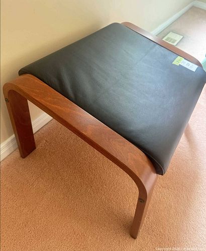 footstool featuring a bentwood frame & a black leather cushion (1 of 8)