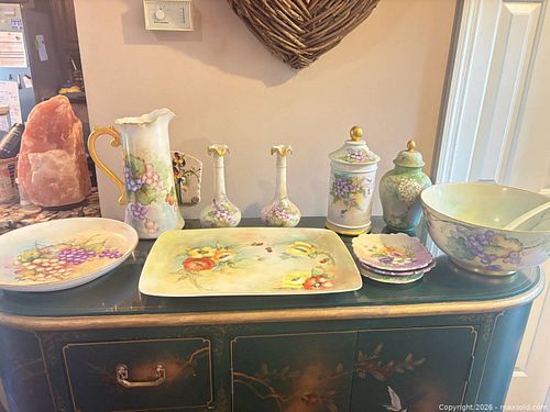 Porcelain China Hand-Painted Floral Set with Gilded Trim - western Germany molds  (1 of 20)