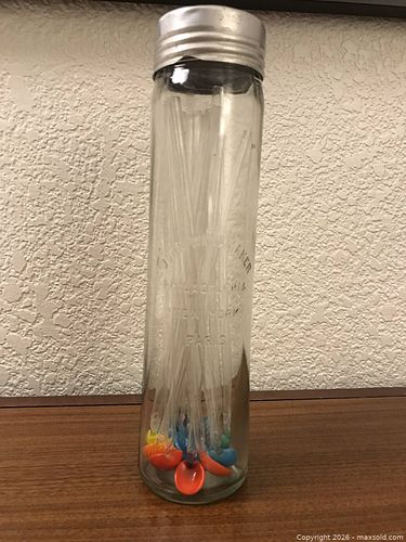 1950s MCM John Wanamaker Glass Drink Stirrers in Glass Jar (1 of 5)