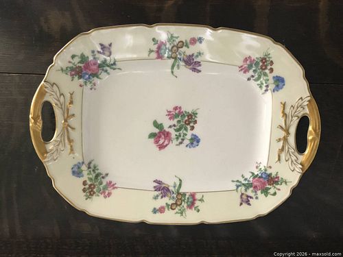 Limoges La Coche Porcelain Floral Serving Platter & Tea/Cake Plate with Gold Gilt (1 of 3)