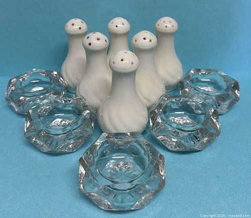 Lot of 6 White Ceramic Shakers & 5 Clear Glass Salt Cellars (1 of 7)