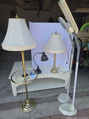 Brass Floor Lamp with Glass Shelf, Table & Desk Lamps Set (1 of 15)
