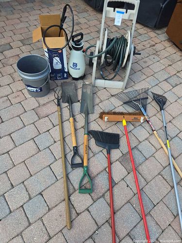 Garden/Yard Tools Lot with Hose Reel and Hand Tools (1 of 10)
