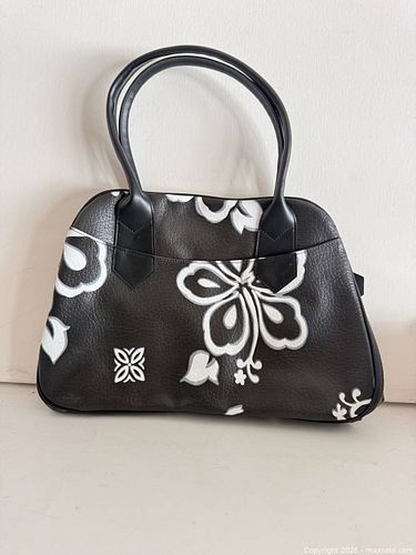 Black and White Floral Faux Leather Handbag (1 of 3)