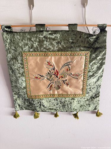 Green Velvet and Satin Wall Hanging with Gold Tassels (1 of 3)