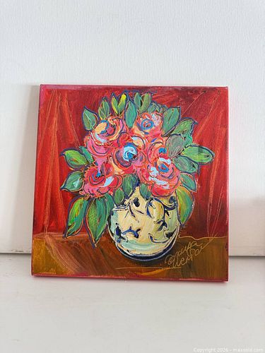 Original Acrylic Floral Painting on Stretched Canvas, Signed (1 of 3)