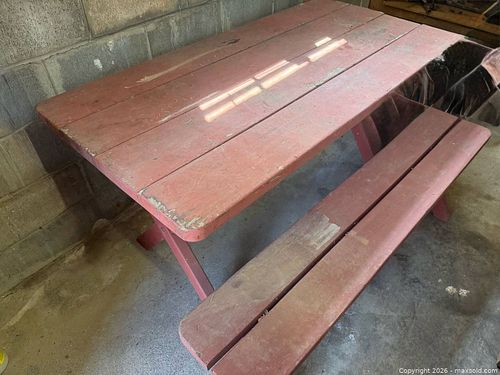 Red Wooden Picnic Table with Attached Benches (1 of 8)