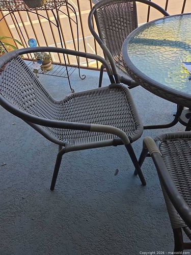5 Piece Patio Set - A Round glass Table and 4 wicker chairs with Metal Frames (1 of 5)