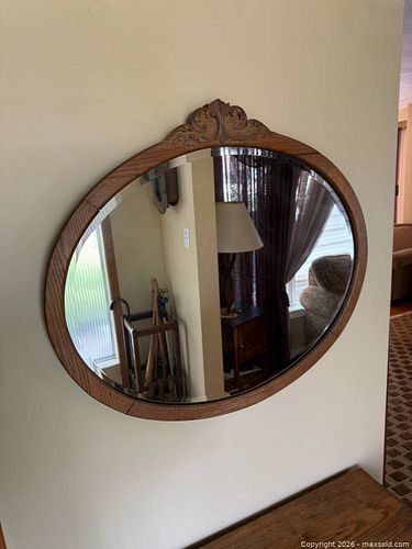 Vintage Oak Framed Wall Mirror (1 of 5)