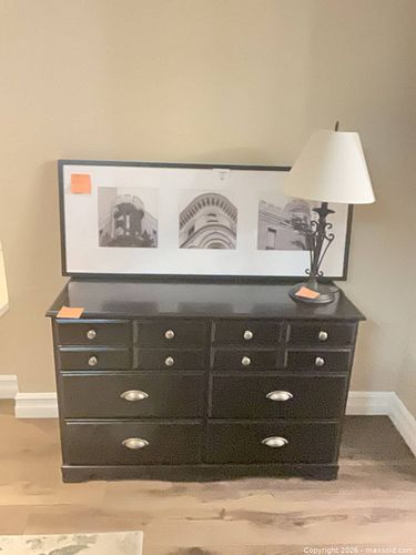 Black 9-Drawer Engineered Wood Dresser with Framed Art & Lamp (1 of 12)