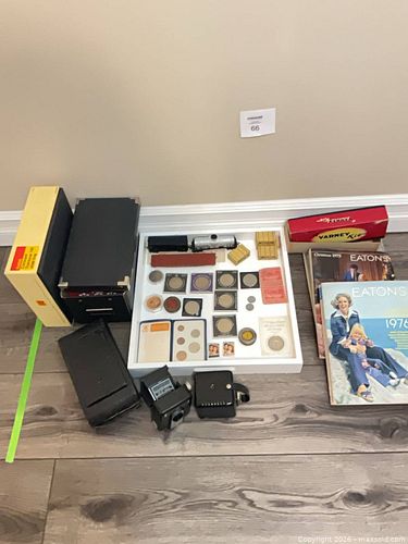 Mixed Collectibles Lot: Coins, Vintage Cameras, Slide Trays (1 of 10)