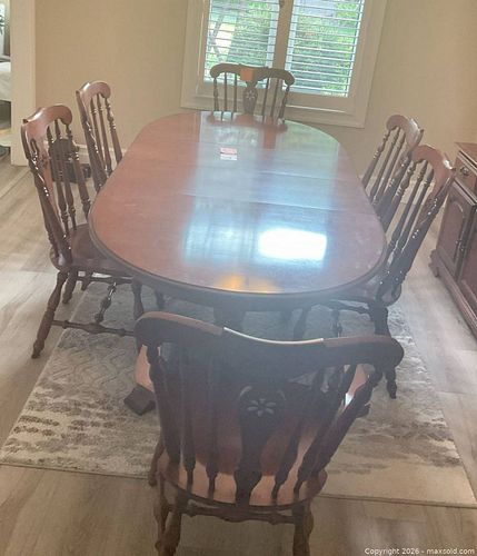 Solid Wood Cherry Dining Table with 6 Chairs, Pedestal Base (1 of 11)