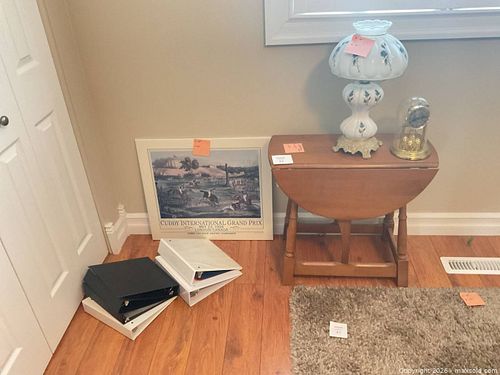 Traditional Brown Wood Drop-Leaf Table with Lamp, Clock & Art (1 of 12)