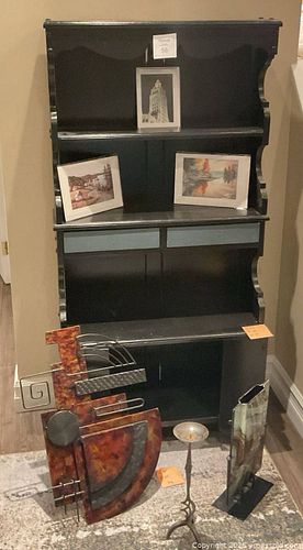 Wooden Shelf Hutch with Mixed Metal & Glass Decor/ area rug (1 of 14)