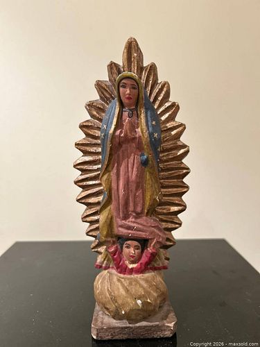 Vintage hand-carved wooden statue of Our Lady of Guadalupe (1 of 3)