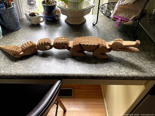 A Handmade Articulated Wooden Alligator. (1 of 4)