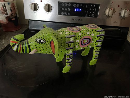 A Handmade/Carved/Painted Wooden Folk Art Elephant. (1 of 3)