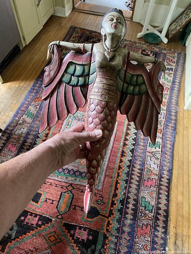 A Handmade/Painted/Carved Wooden Winged Mermaid. (1 of 4)