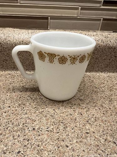 Pyrex Corning Milk Glass Coffee Mug with Gold Floral & Butterflies (1 of 4)